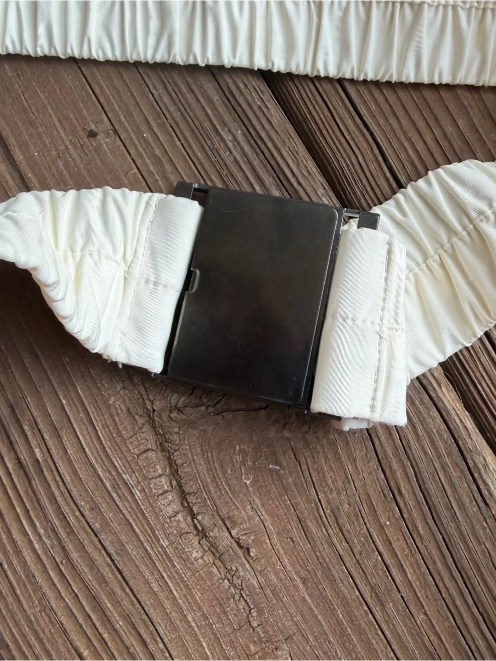 Vintage 80s White Ruched Elastic Cinch Belt Wide Gold Buckle Statement 39”